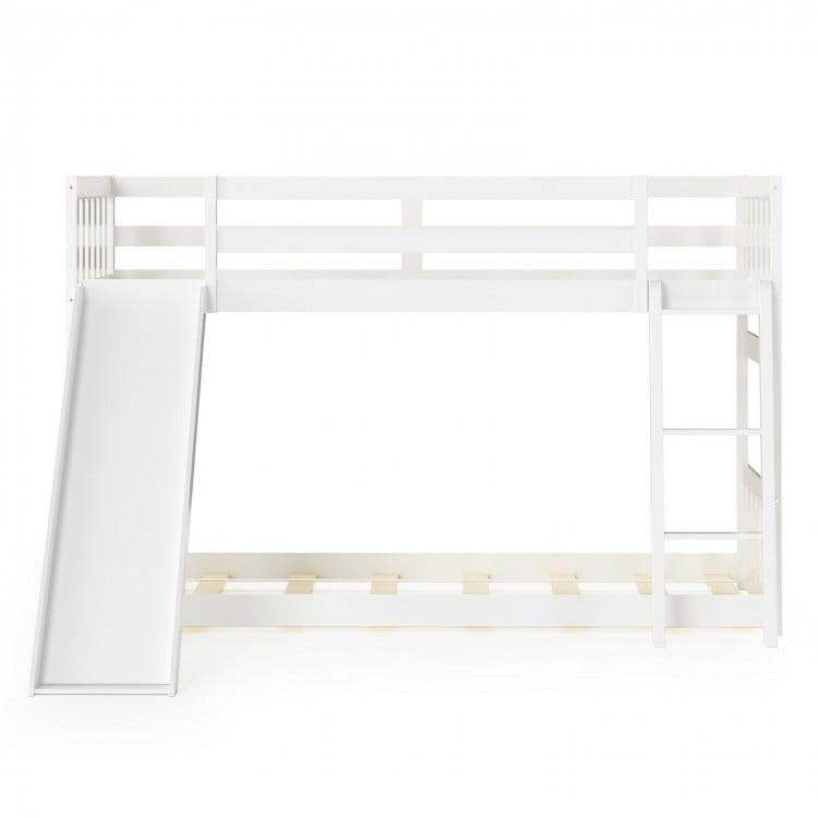 Twin Over Twin Bunk Wooden Low Bed with Slide Ladder for Kids