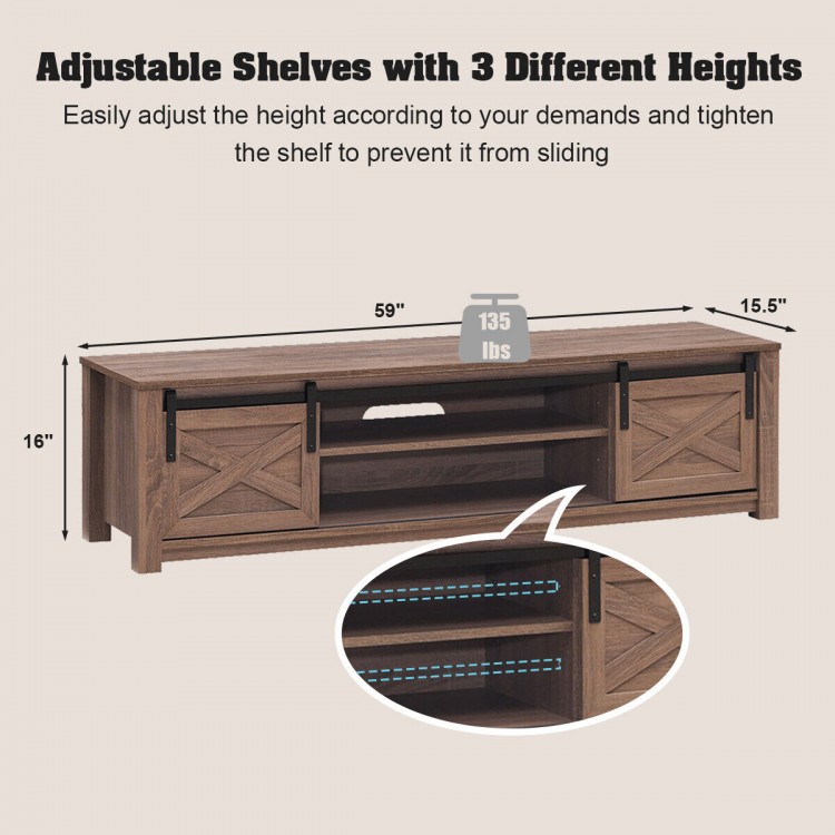 Wooden TV Stand with Sliding Barn Door for TVs up to 65 Inch