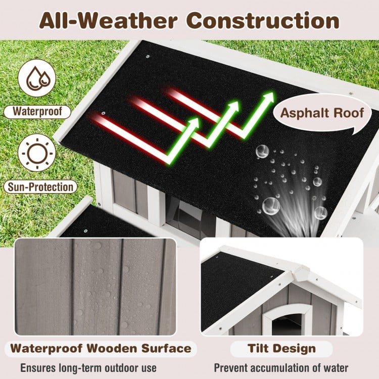 Outdoor 2-Story Wooden Feral Cat House with Escape Door