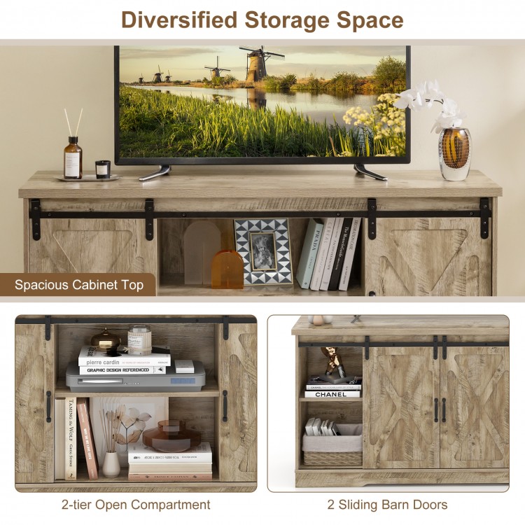 Sliding Barn Door TV Stand with Adjustable Shelves and Storage Cabinet