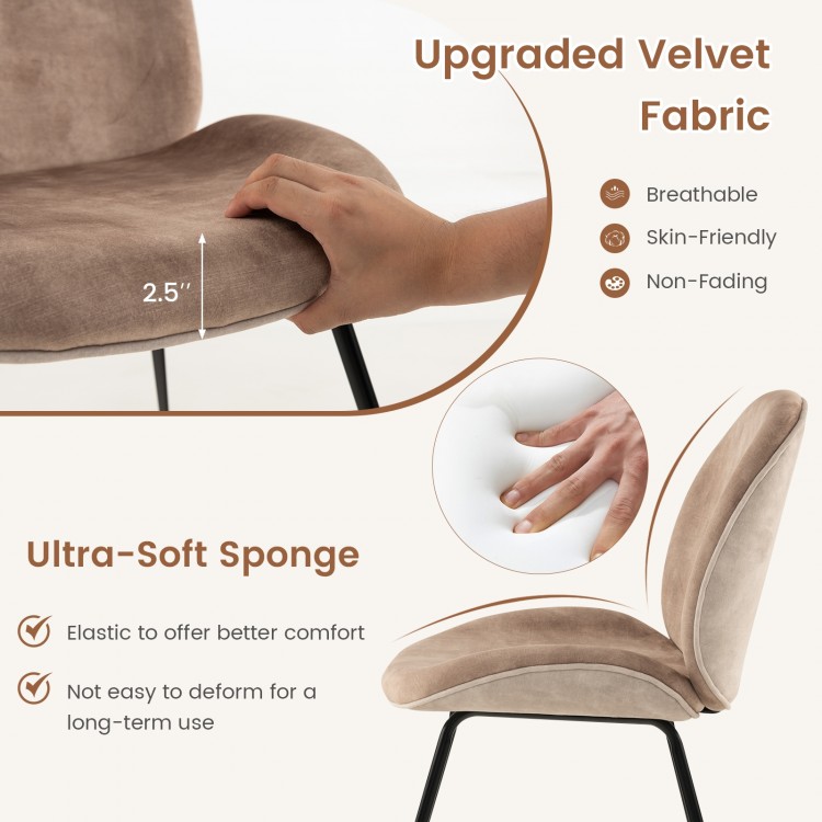 Set of 2 Armless Dining Chairs with Metal Base and Padded Seat