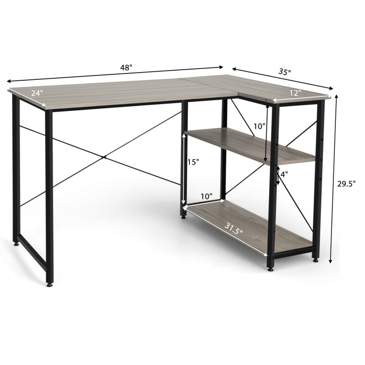 48 Inch Reversible L Shaped Computer Desk with Adjustable Shelf