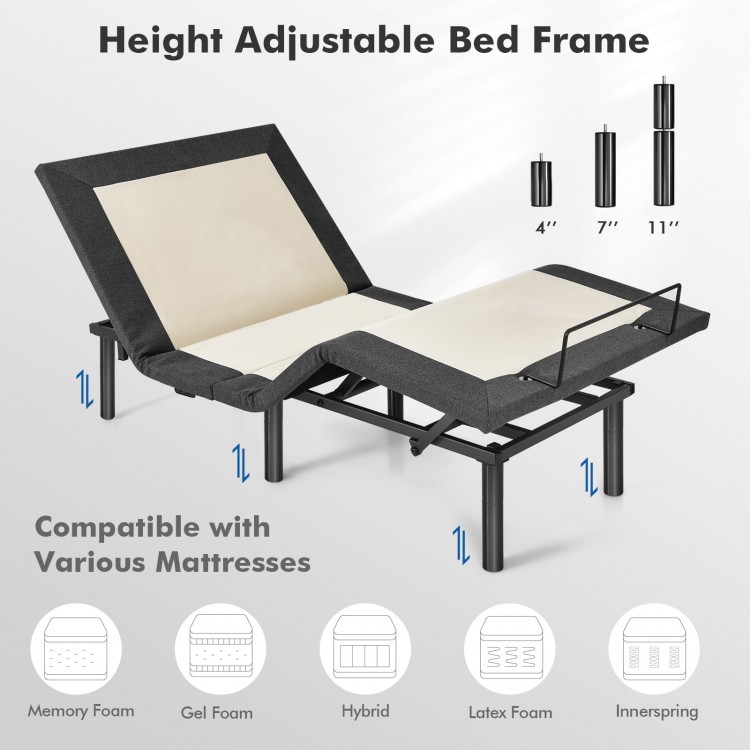 Twin/Queen Size Adjustable Bed Base Electric Bed Frame with Massage Modes