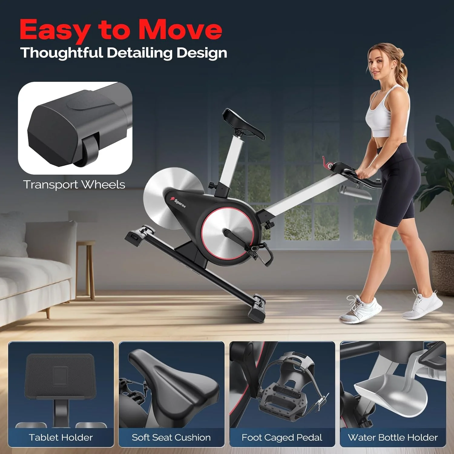 Sperax Exercise Bike, Stationary Bikes for Home, Indoor Cycling Bike, Spin Bike with Comfortable Seat, LED Display
