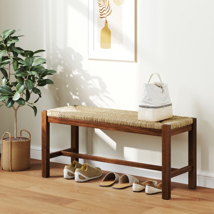 40 Inch Long Wood Bench with Solid Rubber Wood Frame