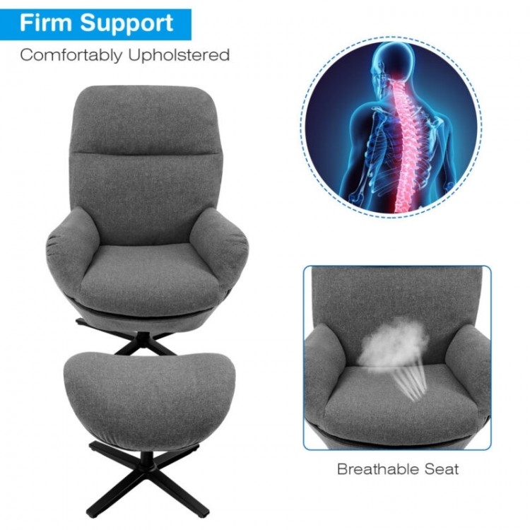 Upholstered Swivel Lounge Chair with Ottoman and Rocking Footstool