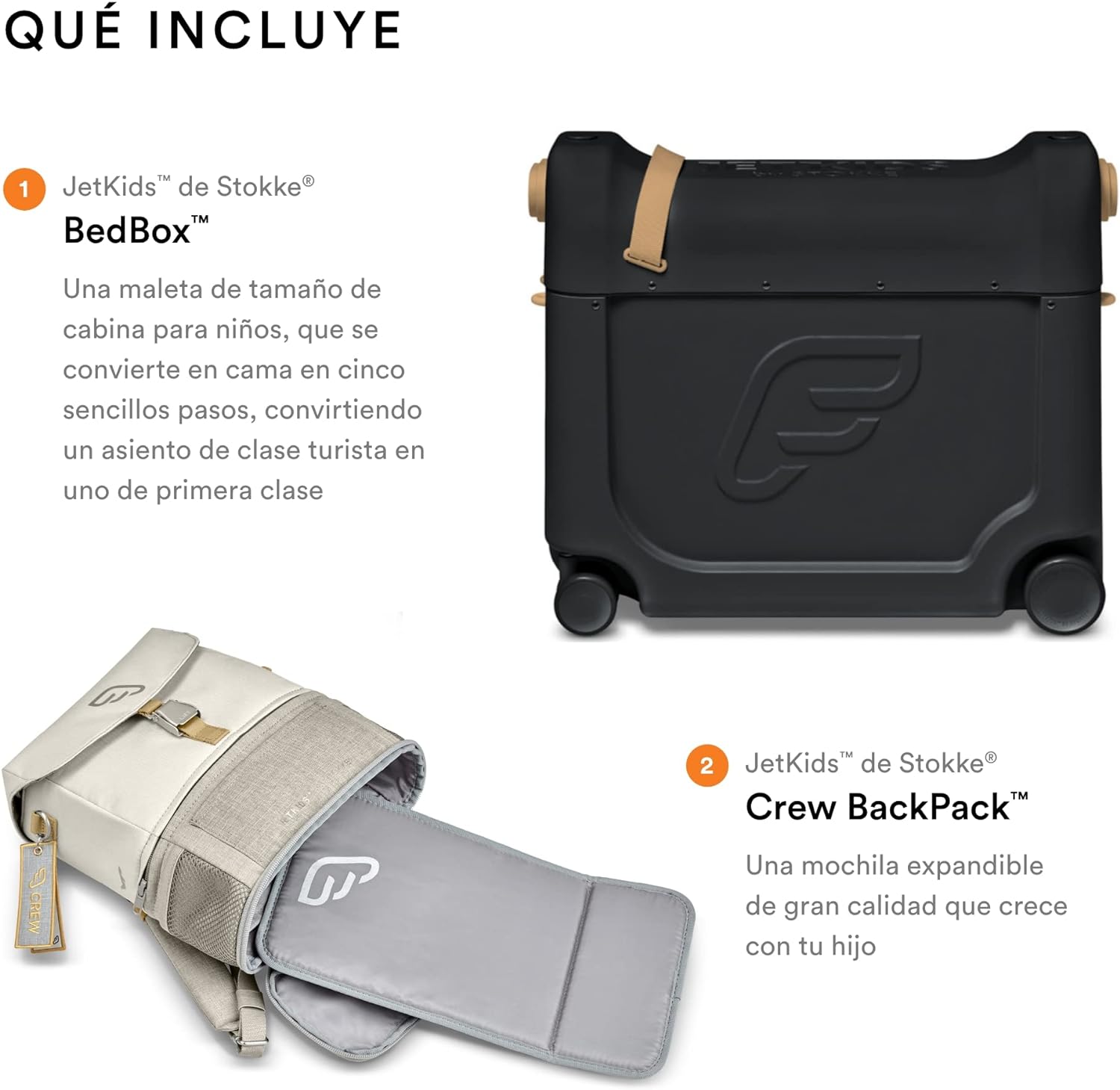 JetKids by Stokke Travel Bundle - Includes Kid??s Ride-On Suitcase & In-Flight Bed + Crew BackPack - Best for Ages 3-7