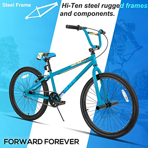 Hiland 26′′ BMX Bike for Beginner to Advanced Riders, Steel Frame, Blue, Includes 2 Pegs, Linear-Pull Brake