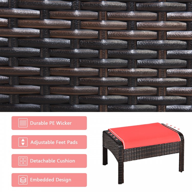 5 Pieces Patio Rattan Sofa Ottoman Furniture Set with Cushions