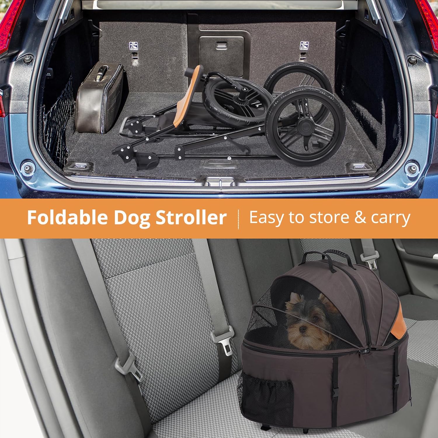 Dog Stroller for Large Pet, Jogger Stroller, Easy Folding Cart Frame, Quick Release Wheel, Breathable Animal Stroller with 4 Wheel and Storage Space Pet Can Easily Walk in/Out Travel