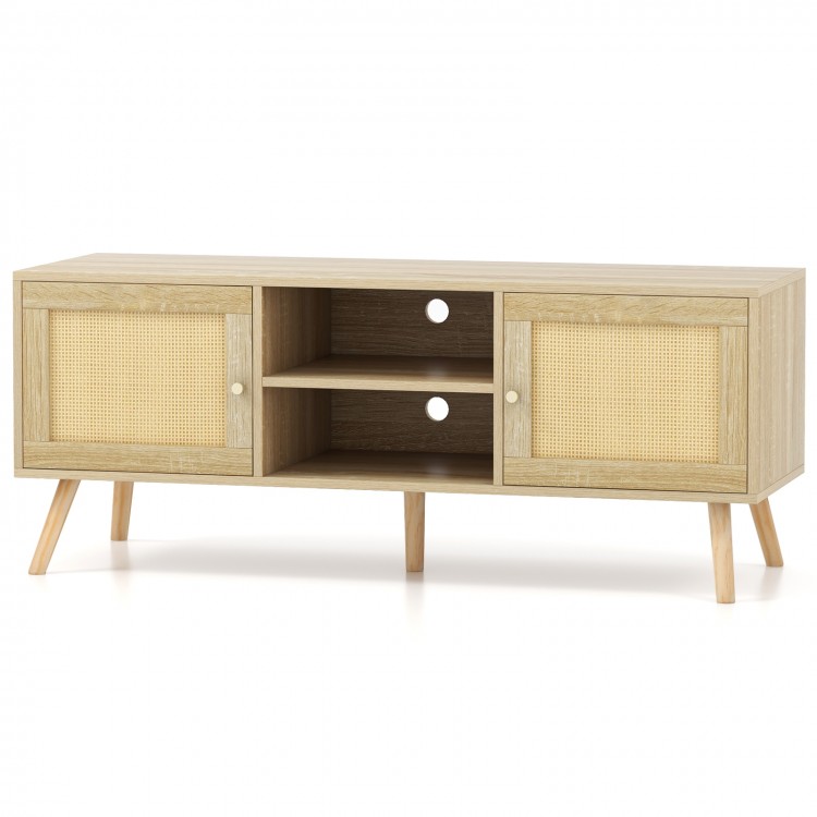 PE Rattan Media Console Table with 2 Cabinets