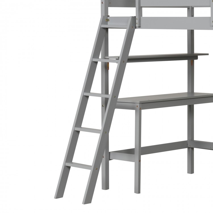 Twin Size Loft Bed with Desk and Bookshelves for Kids and Teens