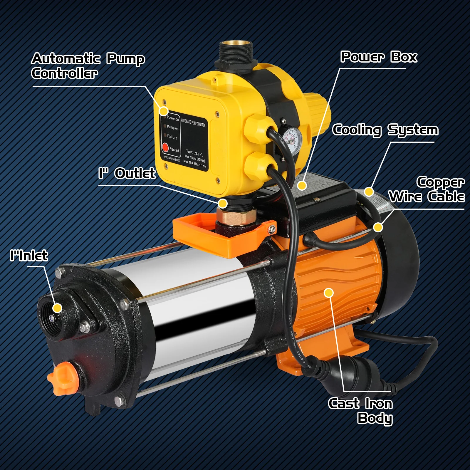 2500W Water Pump With Pressure Controller