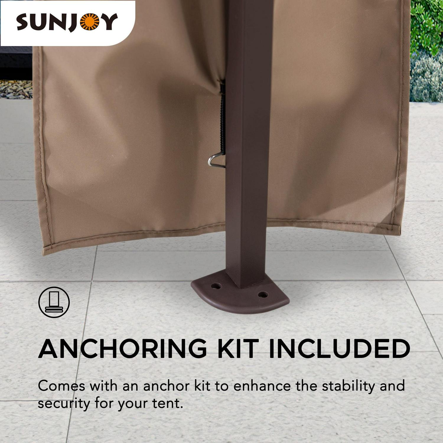 Sunjoy Tawney 11×11 ft. Khaki Steel Pop-Up Gazebo with Netting & Carry Bag
