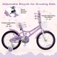 18 Inch Girl Bike with Basket with Detachable Training Wheels for 4-8 Years Old
