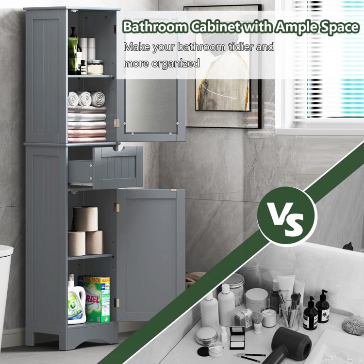 Tall Floor Storage Cabinet with 2 Doors and 1 Drawer for Bathroom