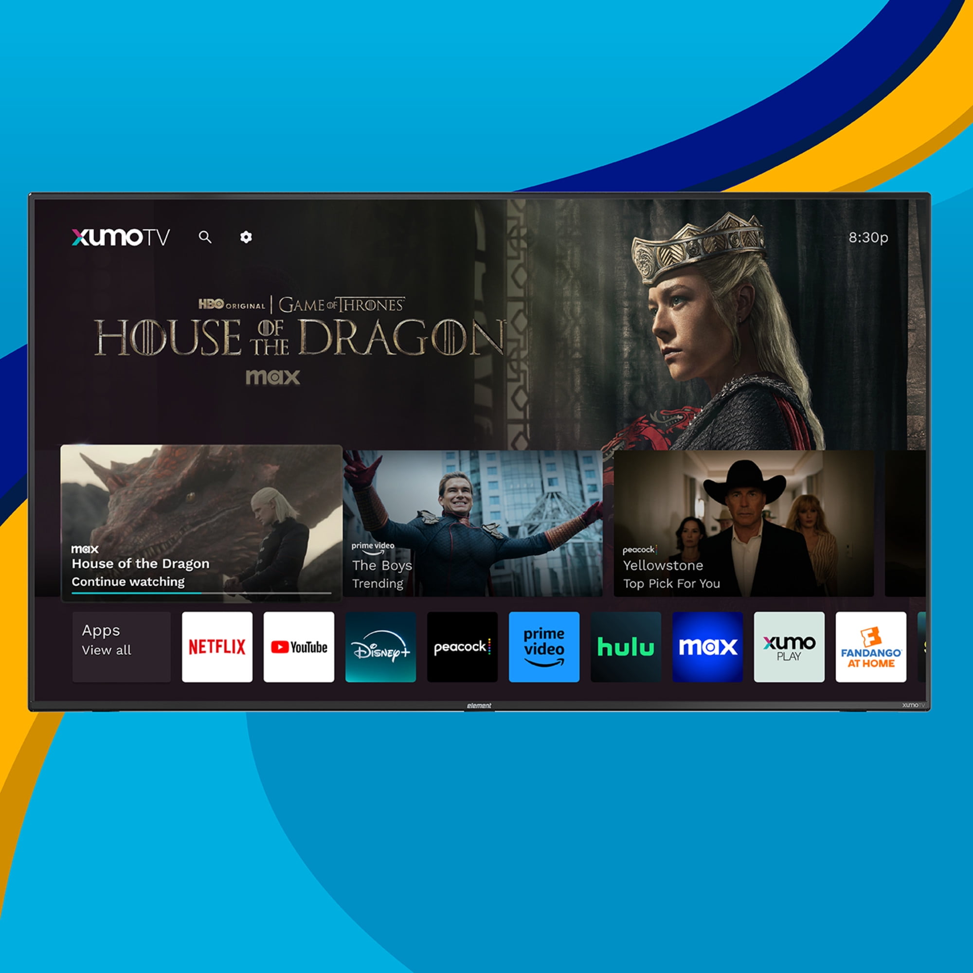 Element 43′′ 4K UHD Xumo Smart TV with Dolby Vision & HDR, 120Hz Refresh Rate, Wi-Fi, Bluetooth, Voice Remote