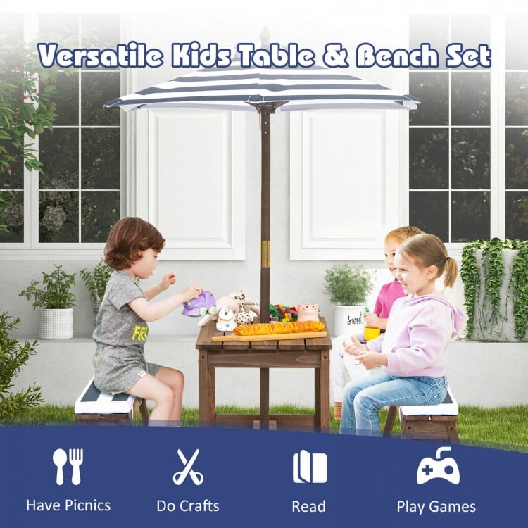 Kids Picnic Table and Chairs with Cushions and Height Adjustable Umbrella