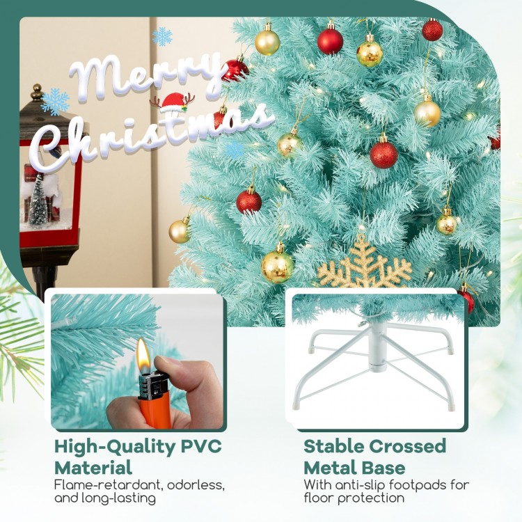 6/7 FT Blue Artificial Christmas Tree with 280/380 Warm White LED Lights and Foldable Metal Stand