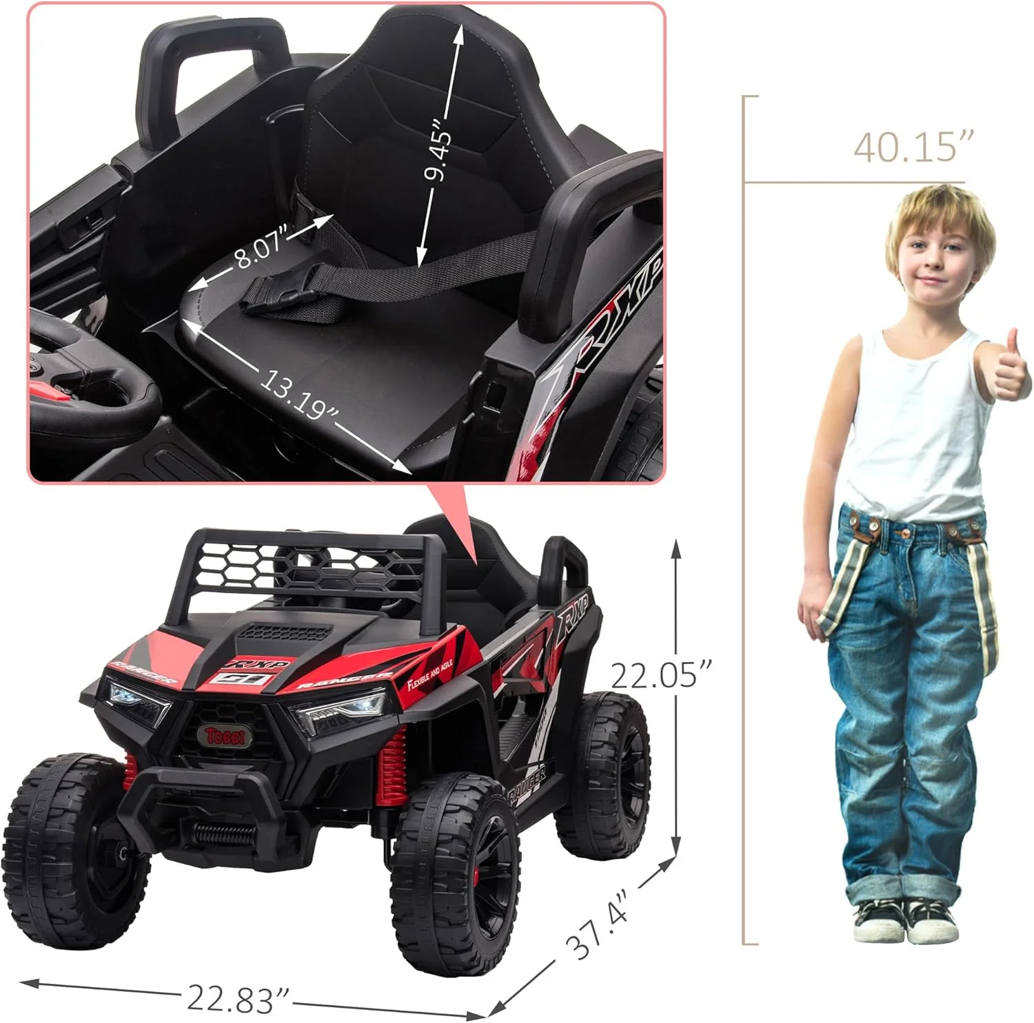 TOBBI 12V Kids Ride on Car, Electric Off-Road UTV Truck with Diverse Functions, Double Open Doors, Safety Belt, Horn, Music, and Lights for Kids Aged 3-5 Years (Rose Red)