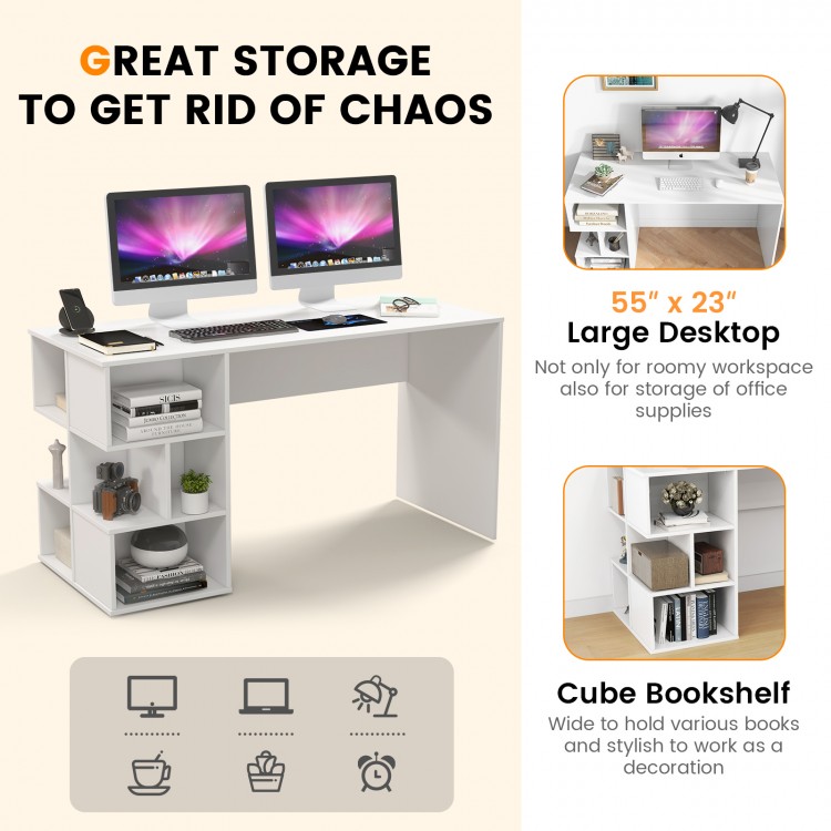 Modern Computer Desk with 3 Tier Storage Shelves for Home Office