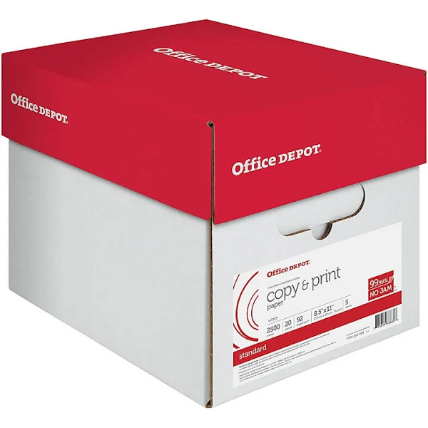 Office Depot White Copy Print Paper, 8.5′′ x 11′′, 20 lb, 500 Sheets/Ream, 5 Reams/Case, High Brightness
