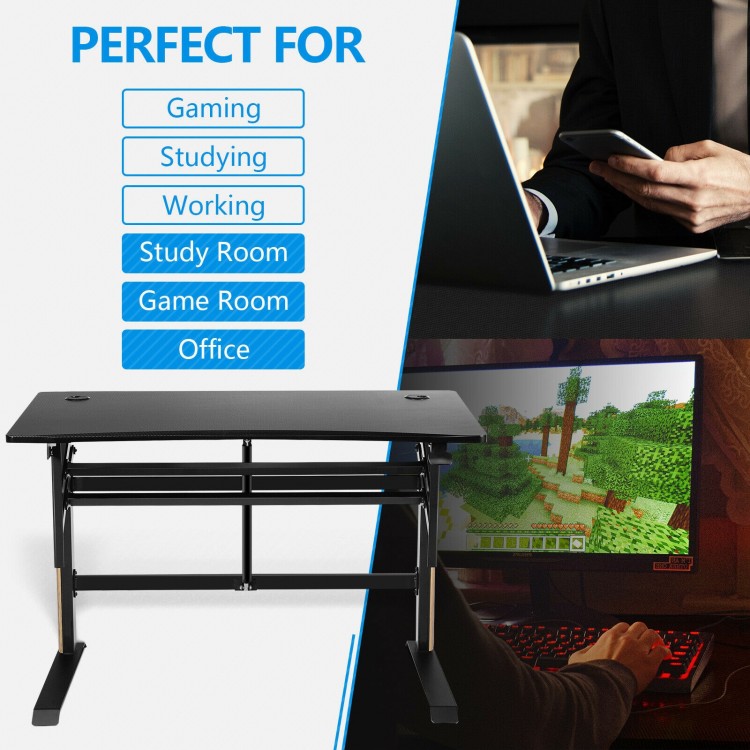 Pneumatic Height Adjustable Gaming Desk T Shaped Game Station with Power Strip Tray