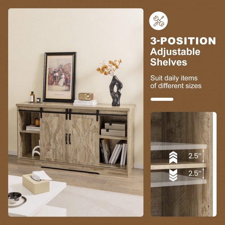 Sliding Barn Door TV Stand with Adjustable Shelves and Storage Cabinet