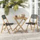 Set of 2 Folding Chairs Indonesia Teak Wood Dining Chairs with Woven Rope Seat and Back