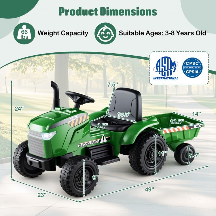 12V 2-in-1 Kids Ride On Tractor with Trailer and 3-Gear Shift