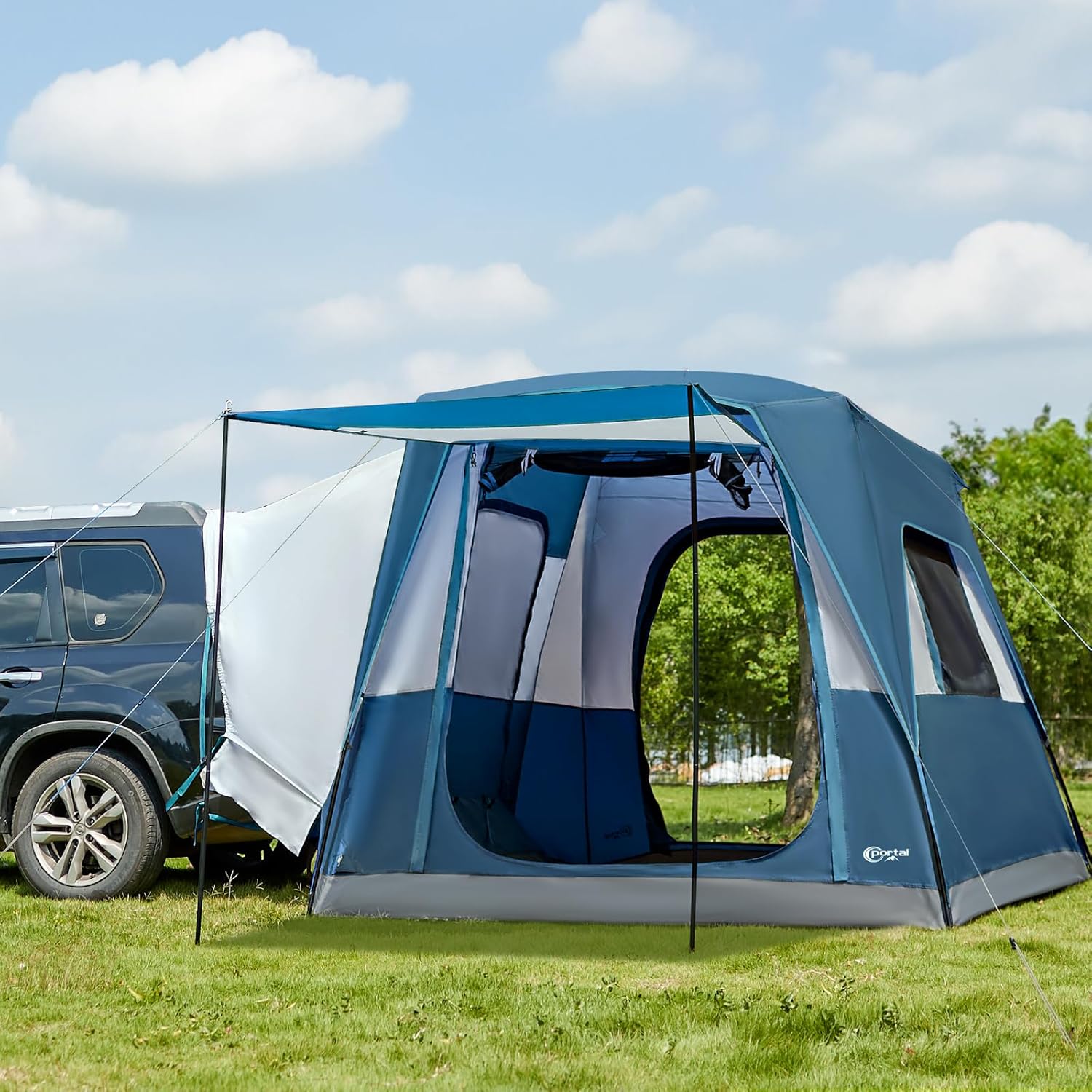 PORTAL Heckzelt 4-5 Personen 2 in 1 Auto Zelt mit Sonnensegel 305x245x220cm 3000mm wasserdicht Familienzelt Festivalzelt f眉r Auto Reise Camping