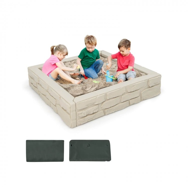 2-In-1 HDPE Kids Sandbox with Cover and Bottom Liner