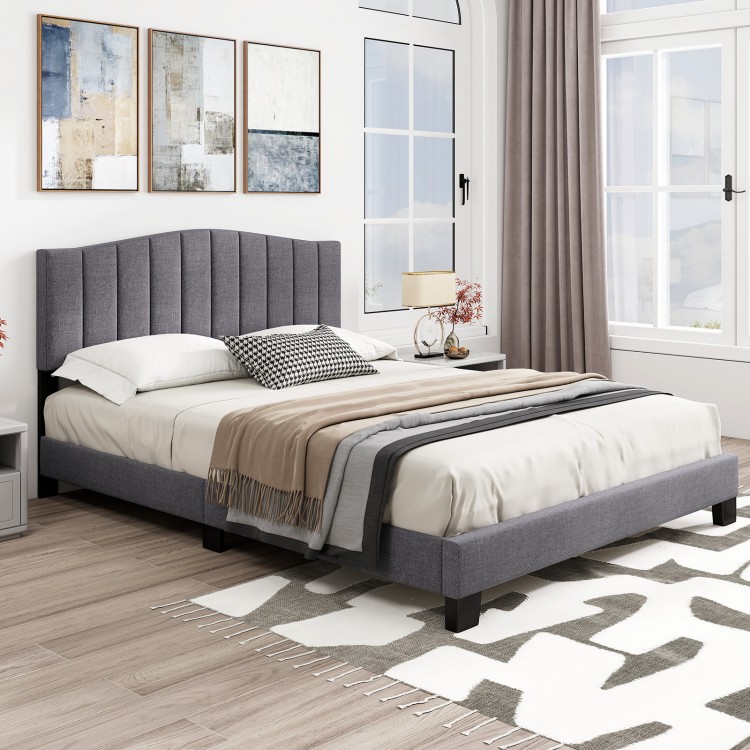 Modern Upholstered Bed Frame with Adjustable Vertical Channel Tufted Headboard