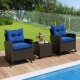 3-Piece Patio Rattan Roker Chairs with Tempered Glass Table and Soft Cushions