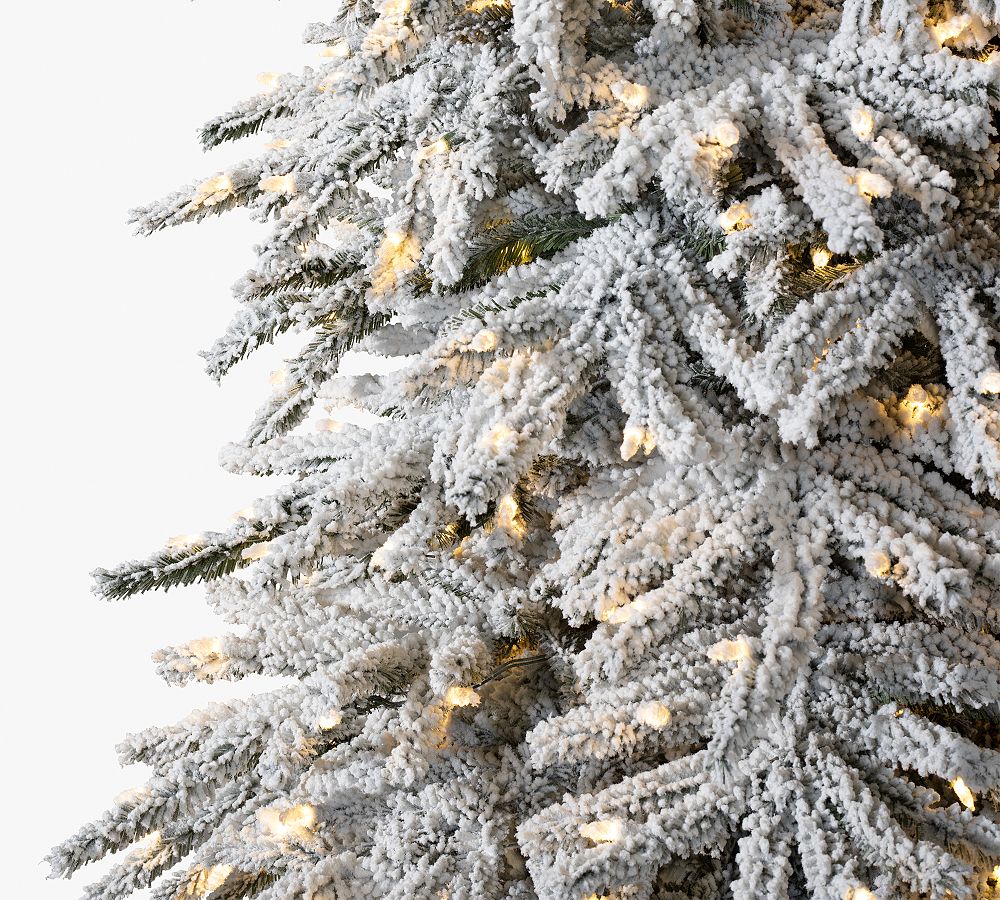 Balsam Hill Tree Classics Flocked Snow Pine Christmas Tree with LED Lights, 6′ or 7.5′, Hinged Branches, PVC/PVE