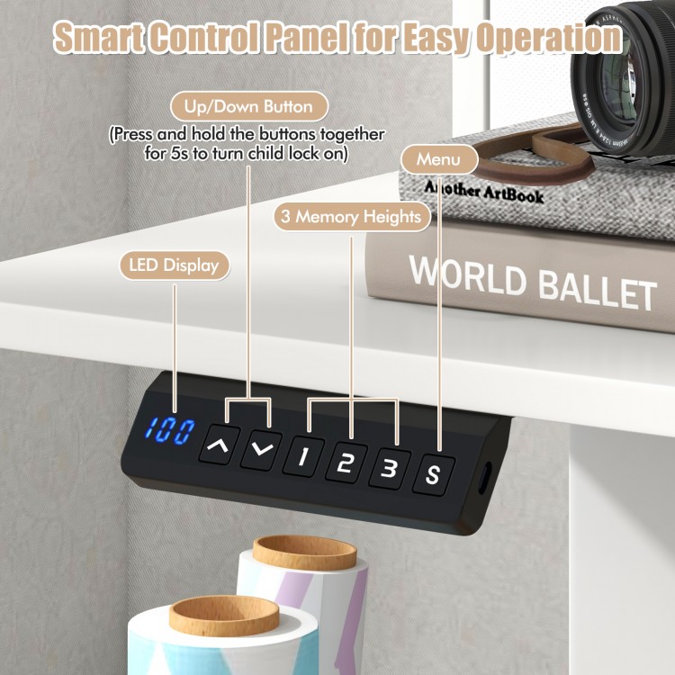 55 Inch x 24 Inch Height Adjustable Electric Standing Desk with 2 Drawers