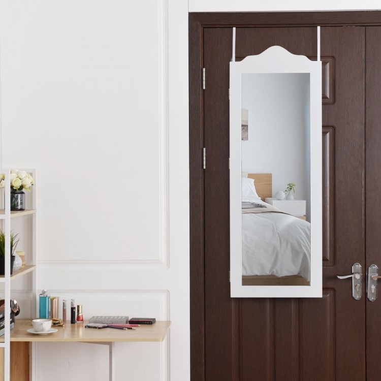 Wall Mounted Mirrored Jewelry Armoire Storage Cabinet