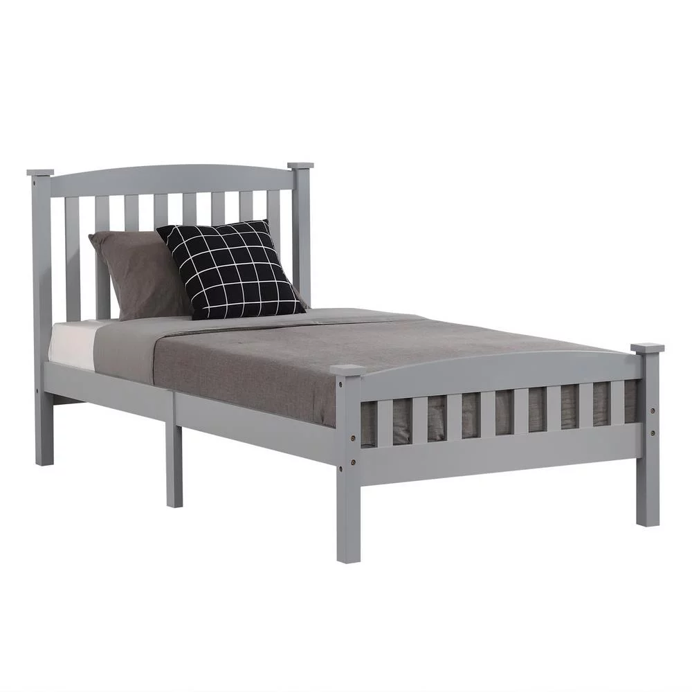 Ktaxon Twin Size Gray Wood Bed Frame with Headboard & Footboard, Solid Pine, No Box Spring Needed
