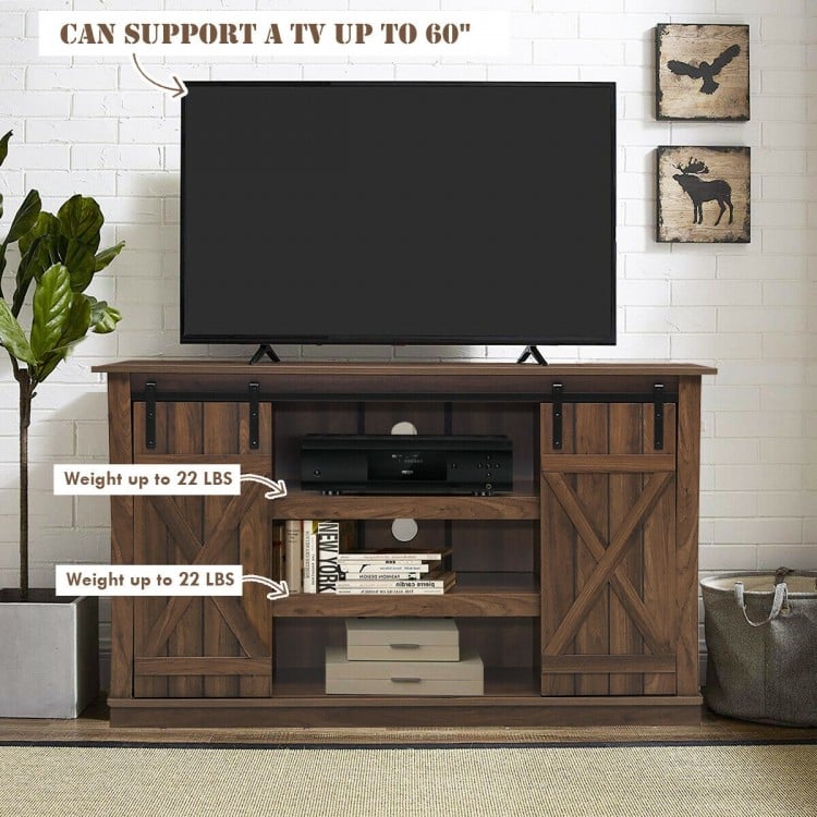 Farmhouse Wood TV Stand for TVs up to 60 Inch with Sliding Barn Doors
