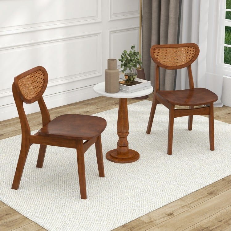 Wooden Dining Chair Set of 2 with Breathable Mesh Cane Backrest