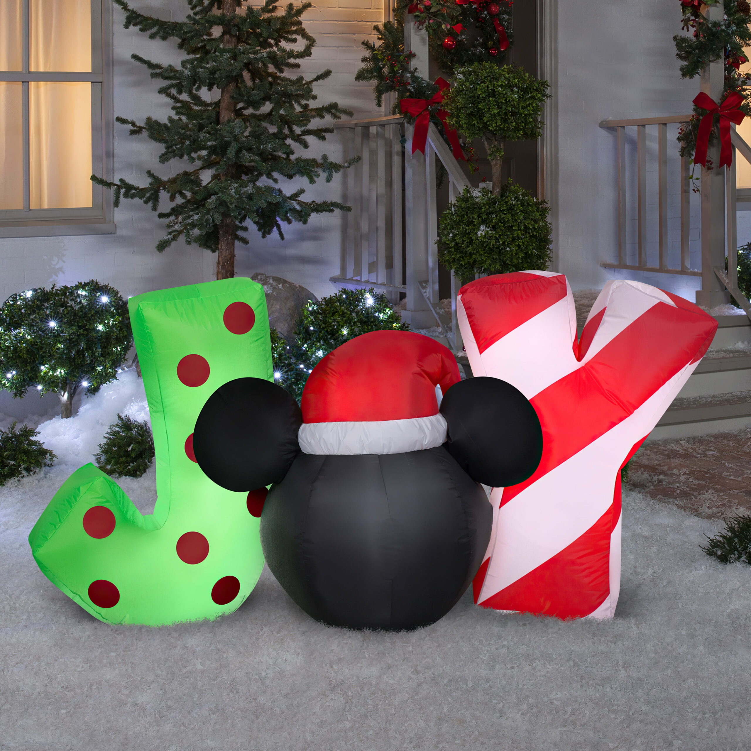 Gemmy 5′ Inflatable Christmas Joy Sign with Disney Mickey Mouse Head, LED Lights, Indoor/Outdoor