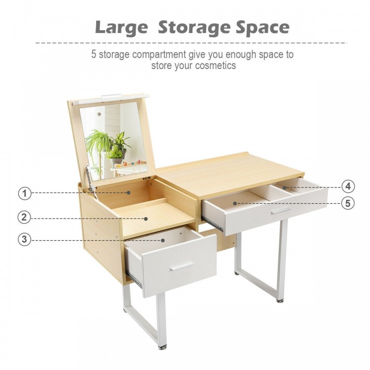 Makeup Table Writing Desk with Flip Top Mirror