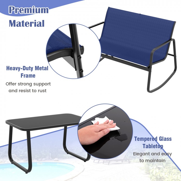 4 Piece Patio Rocking Set with Glass-Top Table