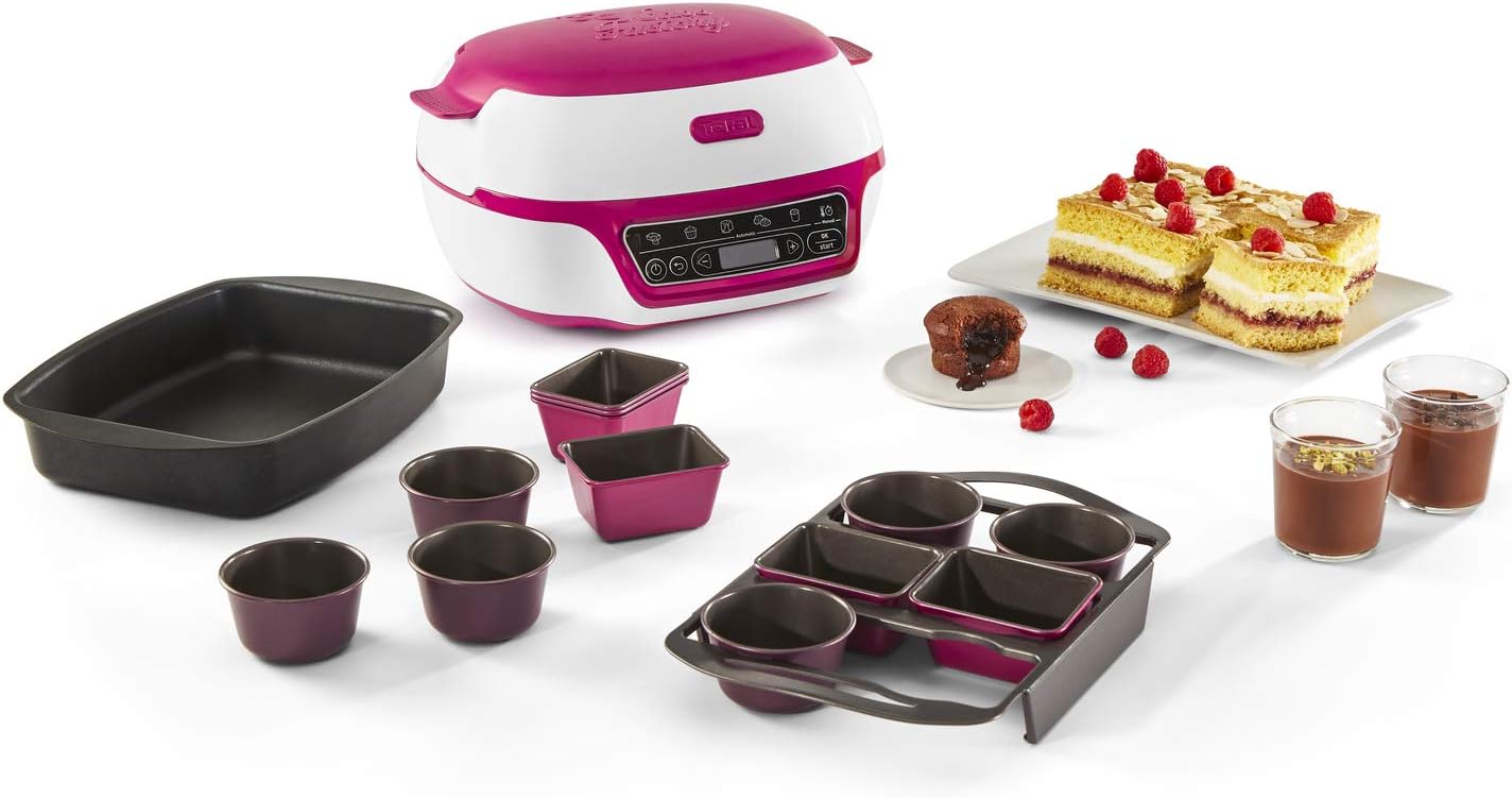 Tefal Cake Factory Délices KD8101 | Kuchenbackautomat | 5 Automatische Programme | Manueller Modus | Rezeptheft | Umfangreiches Zubehör | Gratis App | Kuchen und Süßspeisen | weiß / pink