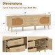 Rattan TV Stand for 65-Inch TV with Drawers and Solid Wood Legs
