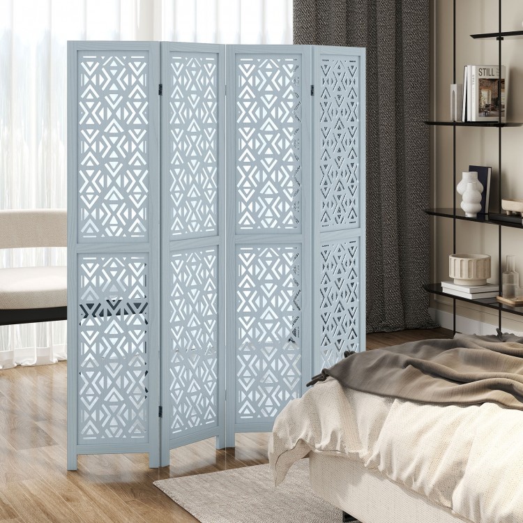 4/6 Panel Wooden Room Divider with Carved Cutout Pattern and Solid Wood Frame