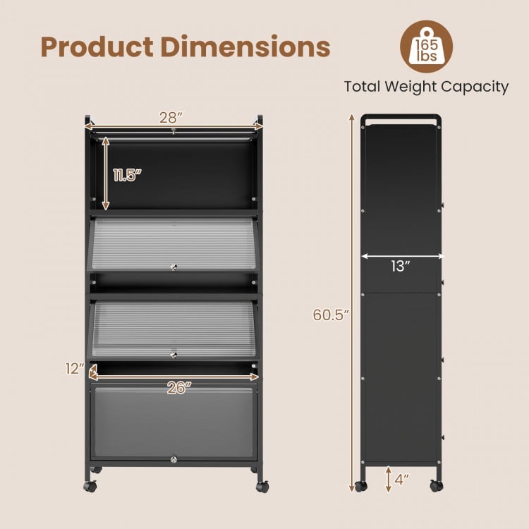 5-Tier Kitchen Pantry Storage Cabinet with Flip-Up Doors