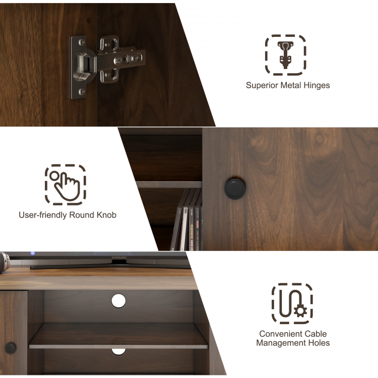 Classic Style TV Console Cabinet for 65-Inch TV with 2 Cable Management Holes