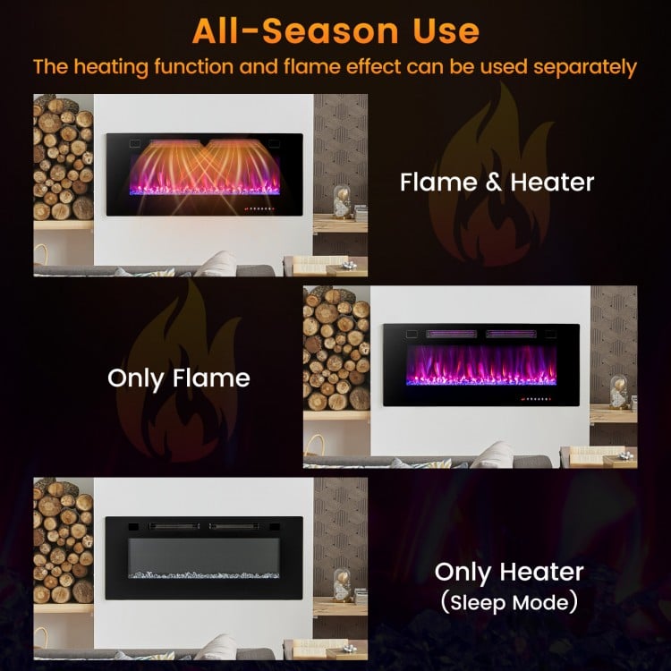 42/50/60/72 Inch Ultra-Thin Electric Fireplace with Decorative Crystals