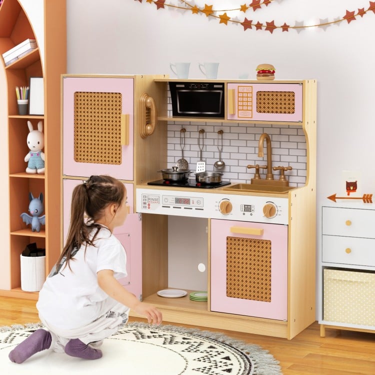Kids Wooden Kitchen Playset with Realistic Lights and Sounds